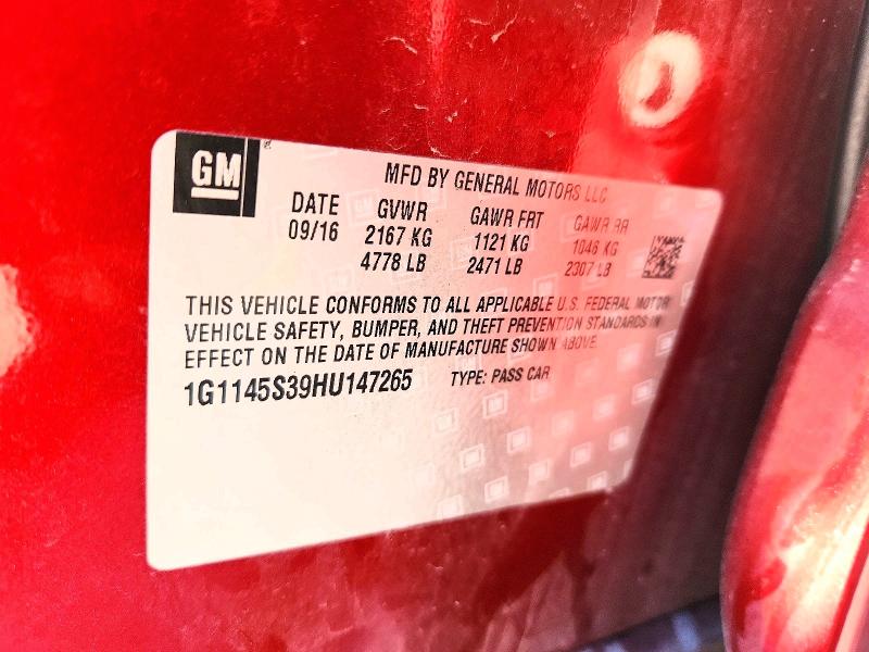 2017 Chevrolet Impala მანქანა იყიდება აუქციონზე, vin: 1G1145S39HU147265, აუქციონის ნომერი: 66565296