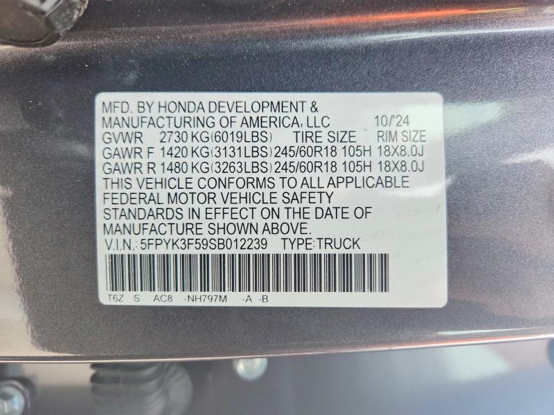 Aukcja sprzedaży 2025 Honda Ridgeline, vin: 5FPYK3F59SB012239, numer aukcji: 64761106