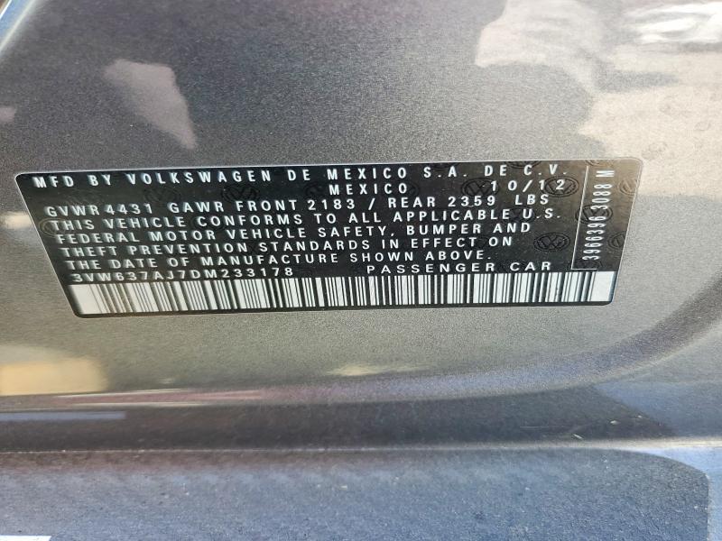 2013 Volkswagen Jetta მანქანა იყიდება აუქციონზე, vin: 3VW637AJ7DM233178, აუქციონის ნომერი: 67188326