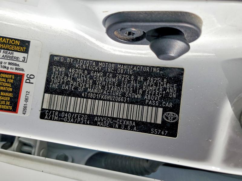 Продажа на аукционе авто 2017 Toyota Camry Hybrid, vin: 4T1BD1FK6HU206631, номер лота: 63605506