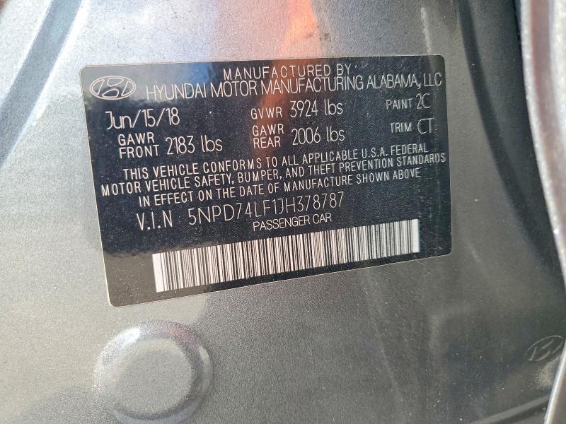 Продажа на аукционе авто 2018 Hyundai Elantra, vin: 5NPD74LF1JH378787, номер лота: 64010446