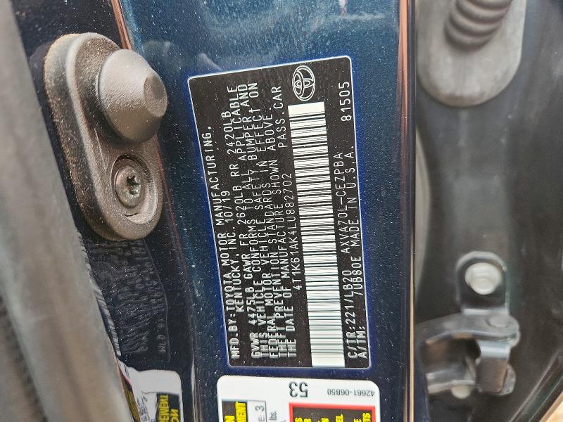 Aukcja sprzedaży 2020 Toyota Camry, vin: 4T1K61AK4LU882702, numer aukcji: 64741806