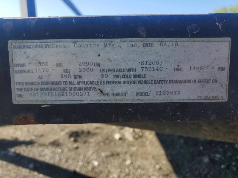 2019 Cross Trailers მანქანა იყიდება აუქციონზე, vin: 431FS1216K1000271, აუქციონის ნომერი: 65184706