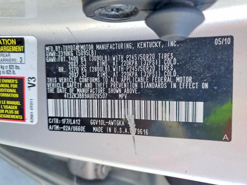 65364856 :رقم المزاد ، 4T3ZK3BB9AU028507 vin ، 2010 Toyota Venza مزاد بيع