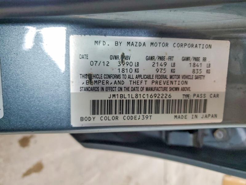Aukcja sprzedaży 2012 Mazda 3, vin: JM1BL1L81C1692226, numer aukcji: 64430836