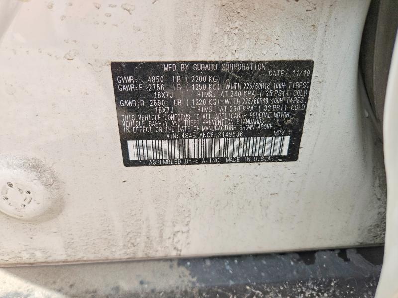 2020 Subaru Outback მანქანა იყიდება აუქციონზე, vin: 4S4BTANC6L3149536, აუქციონის ნომერი: 66769976