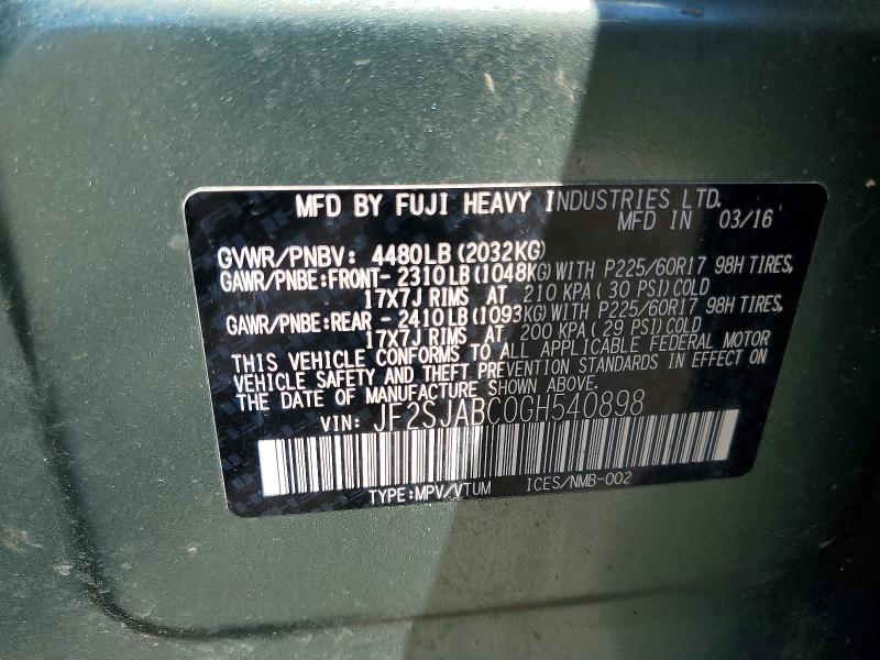 65187396 :رقم المزاد ، JF2SJABC0GH540898 vin ، 2016 Subaru Forester مزاد بيع