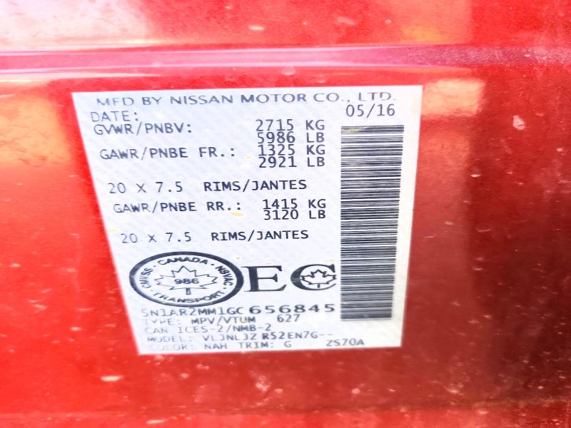 2016 Nissan Pathfinder მანქანა იყიდება აუქციონზე, vin: 5N1AR2MM1GC656845, აუქციონის ნომერი: 64417166