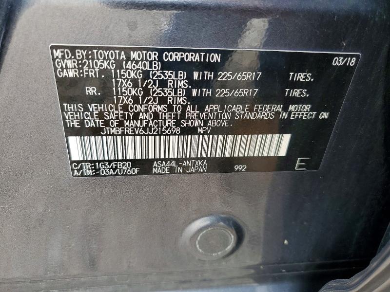 2018 Toyota Rav4 მანქანა იყიდება აუქციონზე, vin: JTMBFREV6JJ215698, აუქციონის ნომერი: 63718126