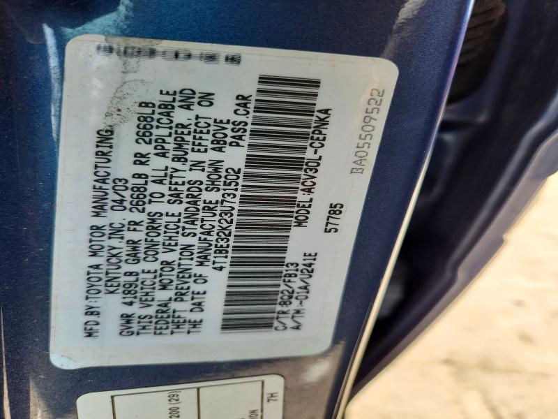 Продаж на аукціоні авто 2003 Toyota Camry, vin: 4T1BE32K23U731502, номер лоту: 62540296