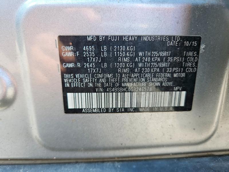 65118996 :رقم المزاد ، 4S4BSBHC0G3246578 vin ، 2016 Subaru Outback مزاد بيع