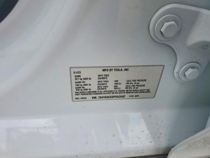 63798026 :رقم المزاد ، 7SAYGAEE6PF643492 vin ، 2023 Tesla Model Y مزاد بيع