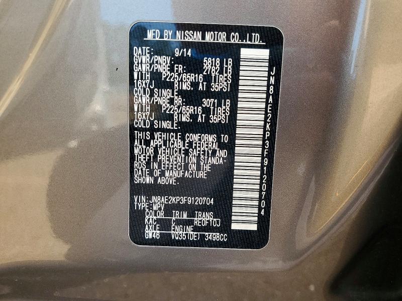 Aukcja sprzedaży 2015 Nissan Quest, vin: JN8AE2KP3F9120704, numer aukcji: 59165846