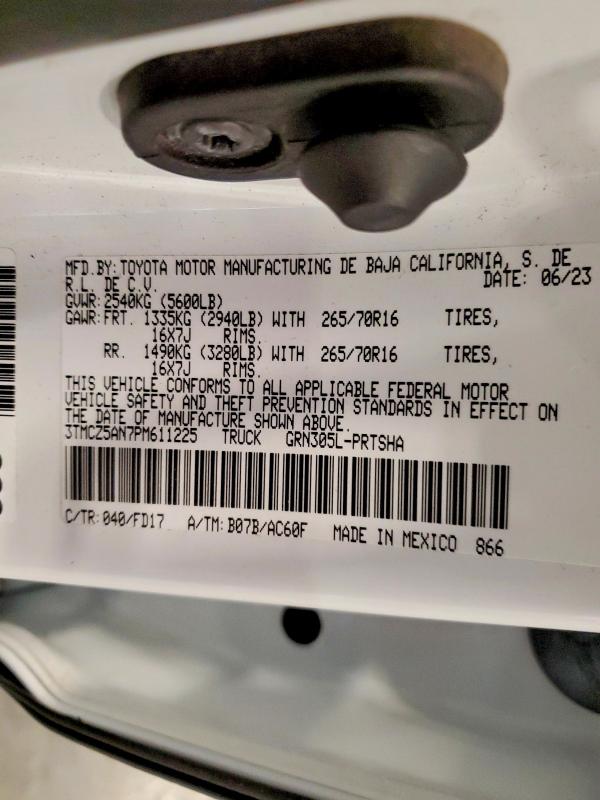 63764196 :رقم المزاد ، 3TMCZ5AN7PM611225 vin ، 2023 Toyota Tacoma مزاد بيع