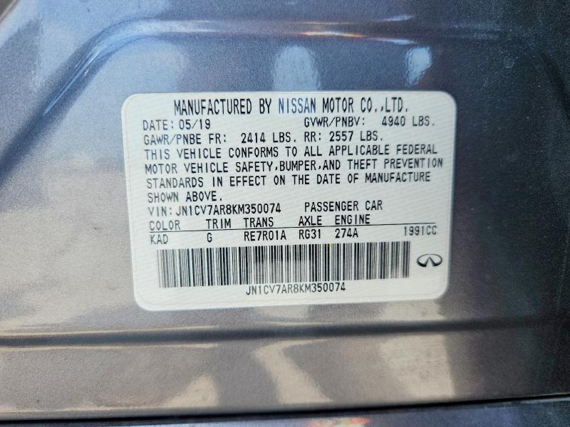 64145686 :رقم المزاد ، JN1CV7AR8KM350074 vin ، 2019 Infiniti Q50 مزاد بيع
