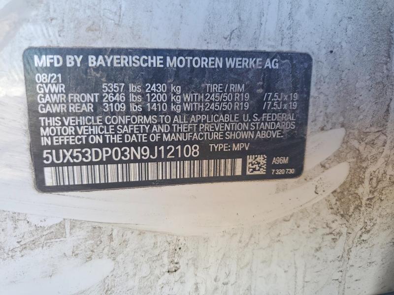 Продаж на аукціоні авто 2022 Bmw X3, vin: 5UX53DP03N9J12108, номер лоту: 63002736