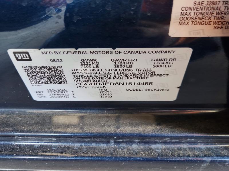 66096636 :رقم المزاد ، 2GCUDJED8N1514455 vin ، 2022 Chevrolet Silverado مزاد بيع