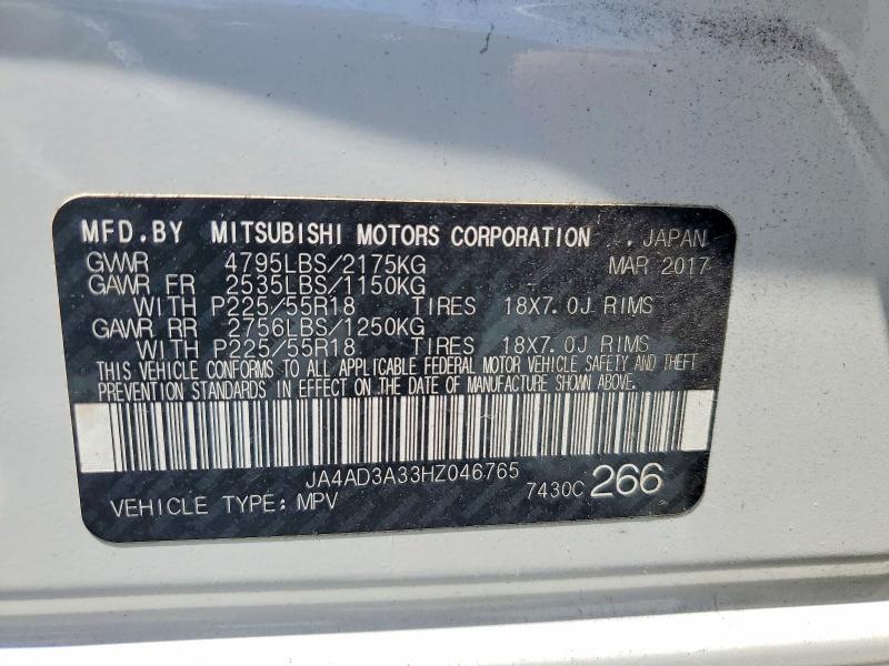 2017 Mitsubishi Outlander მანქანა იყიდება აუქციონზე, vin: JA4AD3A33HZ046765, აუქციონის ნომერი: 65625556