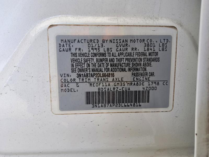 67196076 :رقم المزاد ، 3N1AB7AP2DL664816 vin ، 2013 Nissan Sentra مزاد بيع