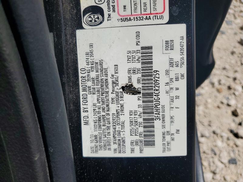 Aukcja sprzedaży 2012 Ford Fusion, vin: 3FAHP0JG4CR209259, numer aukcji: 64420196