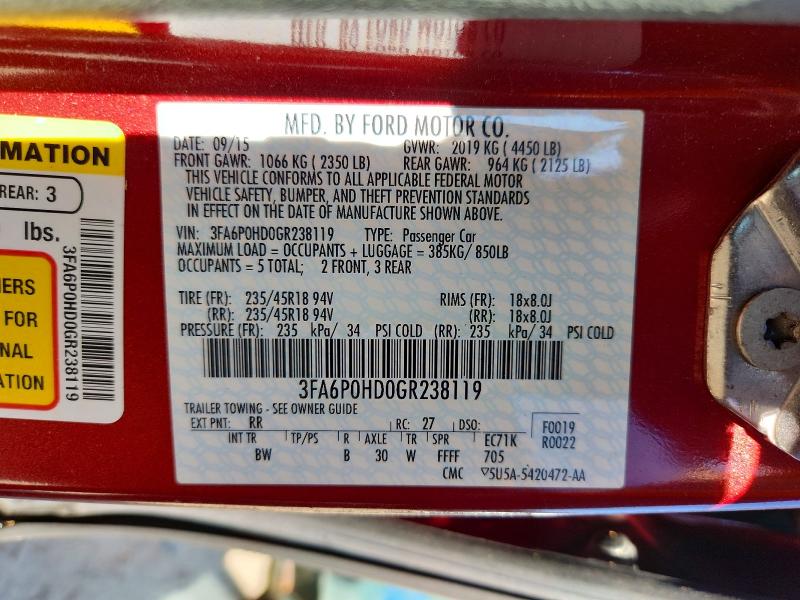 2016 Ford Fusion მანქანა იყიდება აუქციონზე, vin: 3FA6P0HD0GR238119, აუქციონის ნომერი: 66374466