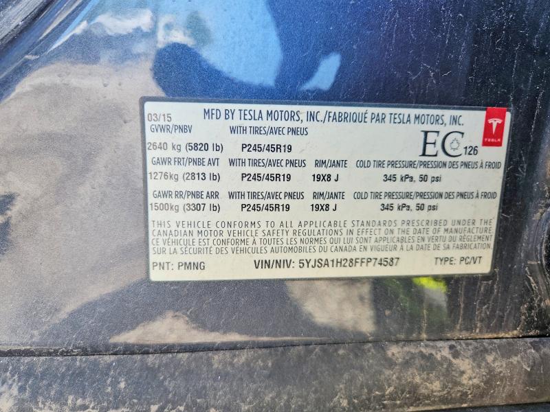 2015 Tesla Model S მანქანა იყიდება აუქციონზე, vin: 5YJSA1H28FFP74587, აუქციონის ნომერი: 66256316