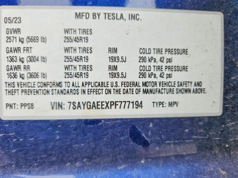 Aukcja sprzedaży 2023 Tesla Model Y, vin: 7SAYGAEEXPF777194, numer aukcji: 63490126
