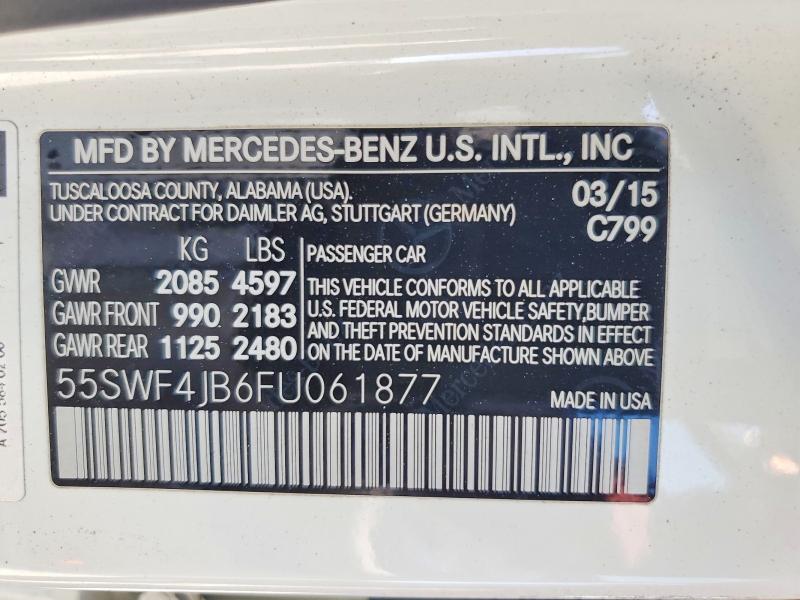 63622966 :رقم المزاد ، 55SWF4JB6FU061877 vin ، 2015 Mercedes-benz C مزاد بيع