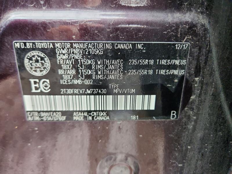 2018 Toyota Rav4 მანქანა იყიდება აუქციონზე, vin: 2T3DFREV7JW737430, აუქციონის ნომერი: 65146656