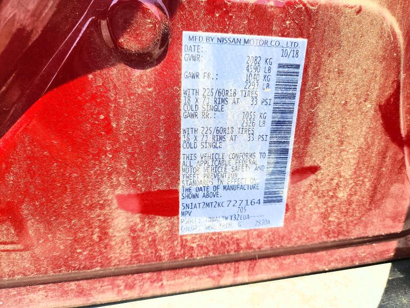 Продажа на аукционе авто 2019 Nissan Rogue, vin: 5N1AT2MT2KC727164, номер лота: 65009886