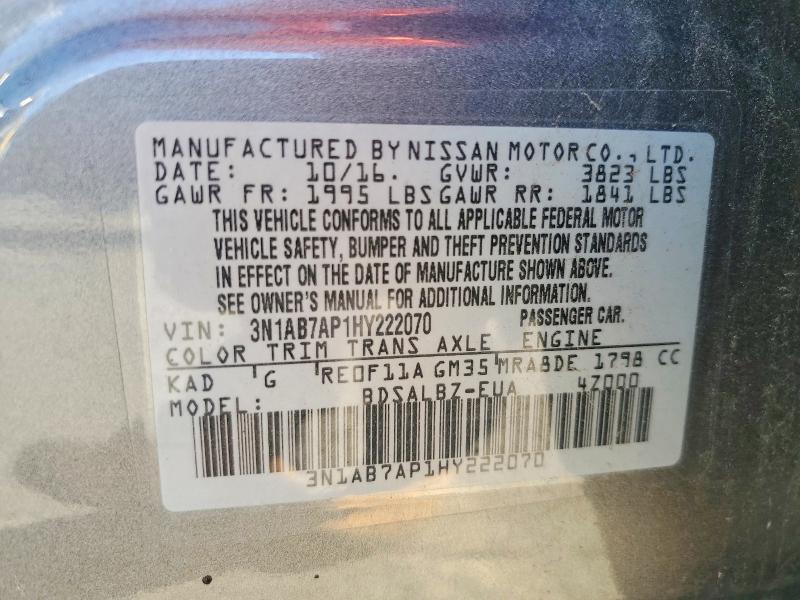 65712326 :رقم المزاد ، 3N1AB7AP1HY222070 vin ، 2017 Nissan Sentra مزاد بيع