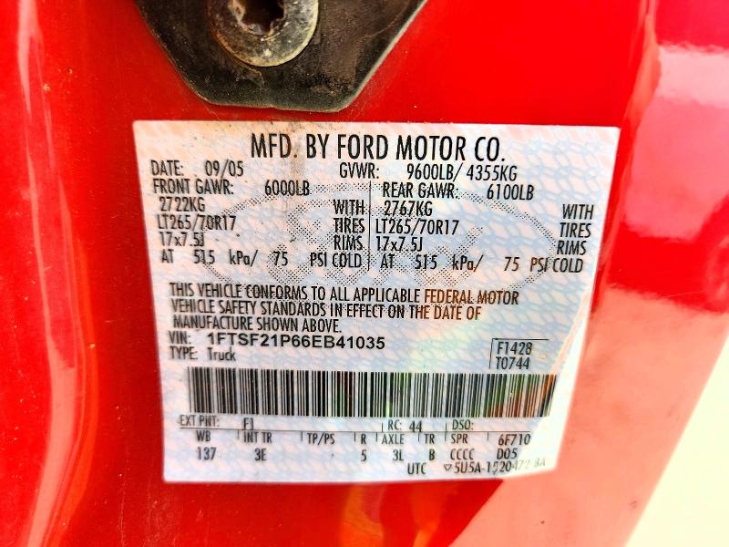 2006 Ford F250 მანქანა იყიდება აუქციონზე, vin: 1FTSF21P66EB41035, აუქციონის ნომერი: 67325066