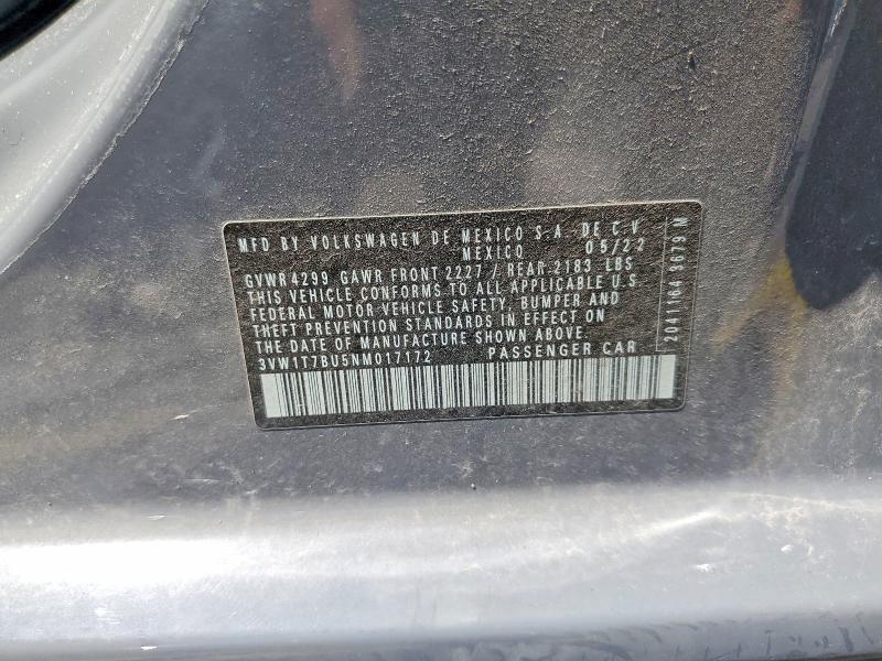 2022 Volkswagen Jetta მანქანა იყიდება აუქციონზე, vin: 3VW1T7BU5NM017172, აუქციონის ნომერი: 63316256