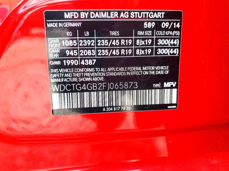 Продаж на аукціоні авто 2015 Mercedes-benz Gla, vin: WDCTG4GB2FJ065873, номер лоту: 64000696