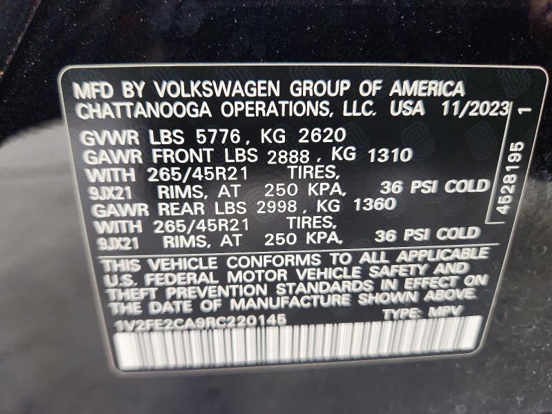 Aukcja sprzedaży 2024 Volkswagen Atlas Cross Sport, vin: 1V2FE2CA9RC220145, numer aukcji: 64431726