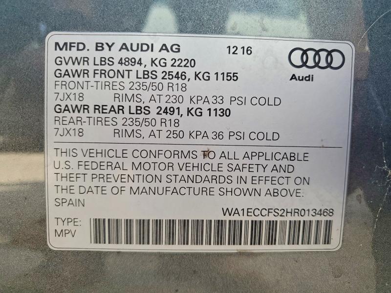65329246 :رقم المزاد ، WA1ECCFS2HR013468 vin ، 2017 Audi Q3 مزاد بيع