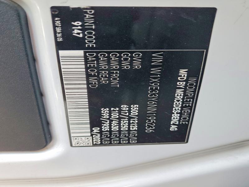 Продаж на аукціоні авто 2022 Mercedes-benz Sprinter, vin: W1X9E33Y6NN195236, номер лоту: 64082766
