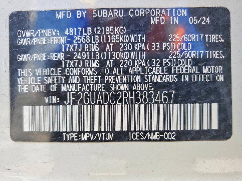 Aukcja sprzedaży 2024 Subaru Crosstrek, vin: JF2GUADC2RH383467, numer aukcji: 65472416
