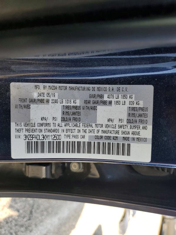 Aukcja sprzedaży 2019 Mazda 3, vin: 3MZBPADL3KM112500, numer aukcji: 63426826