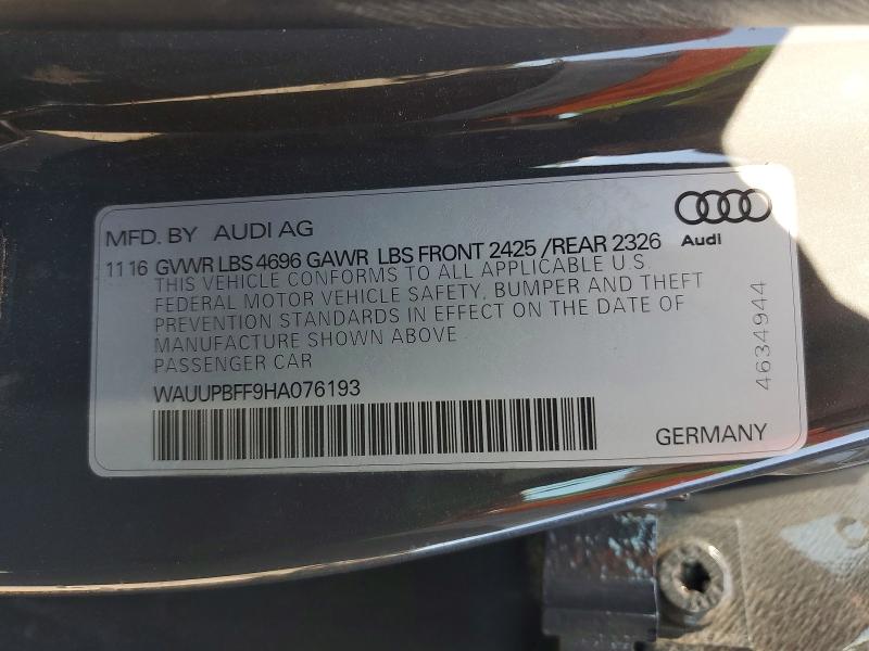 Aukcja sprzedaży 2017 Audi A3, vin: WAUUPBFF9HA076193, numer aukcji: 64401596