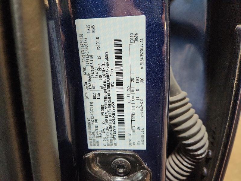 63774206 :رقم المزاد ، 1FTEW1C42LKE39959 vin ، 2020 Ford F150 مزاد بيع