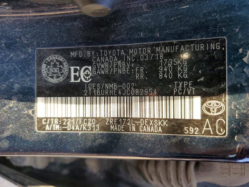 2018 Toyota Corolla მანქანა იყიდება აუქციონზე, vin: 2T1BURHE4JC082954, აუქციონის ნომერი: 64922486