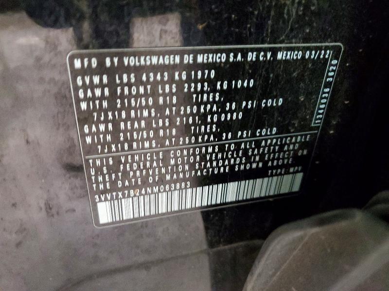 Aukcja sprzedaży 2022 Volkswagen Taos, vin: 3VVTX7B24NM063883, numer aukcji: 65182886