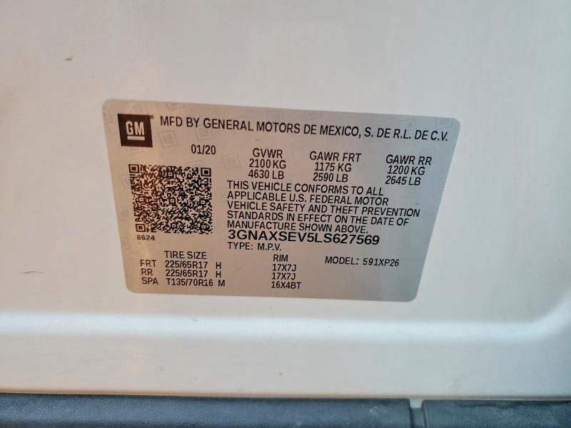 Aukcja sprzedaży 2020 Chevrolet Equinox, vin: 3GNAXSEV5LS627569, numer aukcji: 64572496