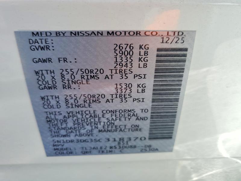 Aukcja sprzedaży 2025 Nissan Pathfinder, vin: 5N1DR3DG3SC318370, numer aukcji: 65018976