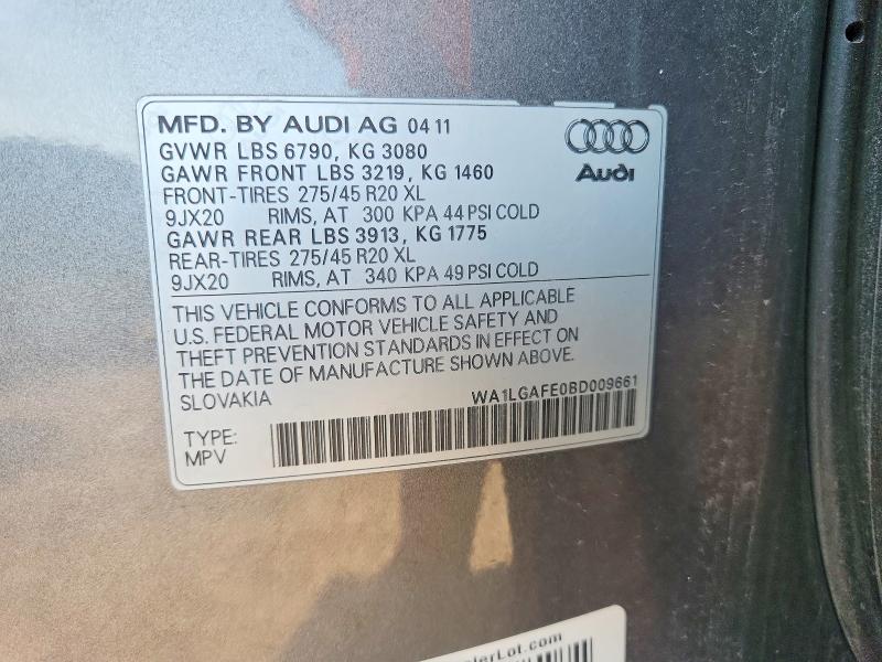 63717636 :رقم المزاد ، WA1LGAFE0BD009661 vin ، 2011 Audi Q7 مزاد بيع