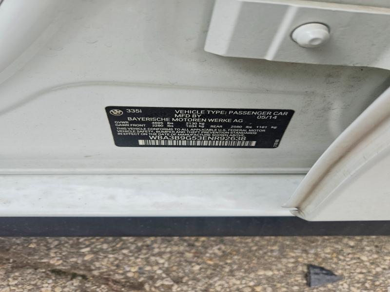 2014 Bmw 335 მანქანა იყიდება აუქციონზე, vin: WBA3B9G53ENR92638, აუქციონის ნომერი: 64011696