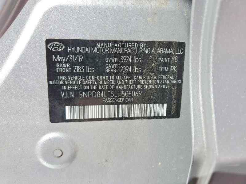 65186656 :رقم المزاد ، 5NPD84LF5LH505069 vin ، 2020 Hyundai Elantra مزاد بيع