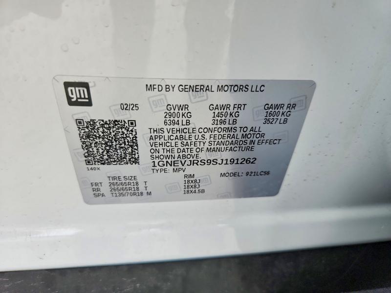Aukcja sprzedaży 2025 Chevrolet Traverse, vin: 1GNEVJRS9SJ191262, numer aukcji: 65719956