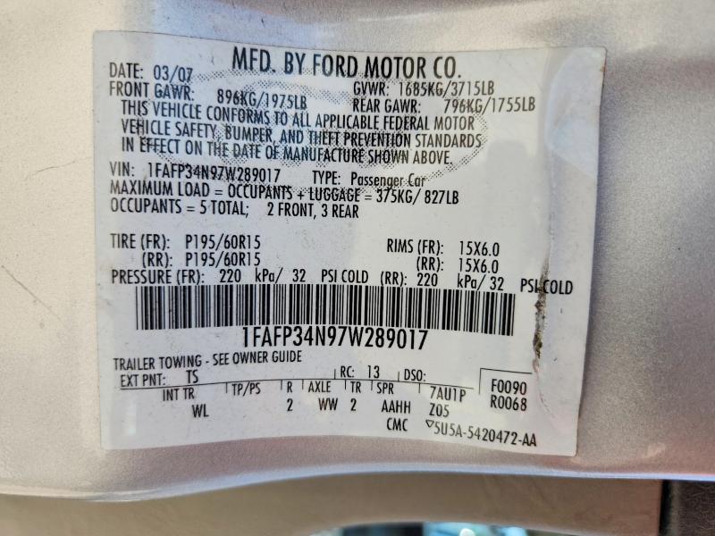 65042266 :رقم المزاد ، 1FAFP34N97W289017 vin ، 2007 Ford Focus مزاد بيع